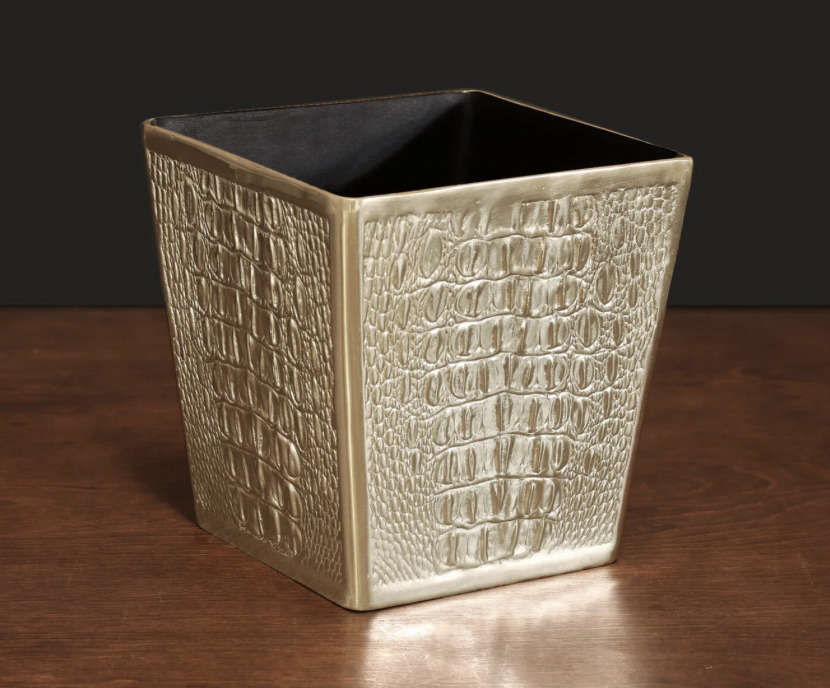 Beatriz Ball Sierra Modern Croc Luxe Bath Wastebasket Gold Lifestyles