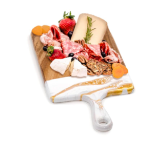 Lynn & Liana Medium Acacia Cheese Board White Grey Gold