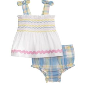 Mud Pie Smocked Ric Rac Pinafore Set
