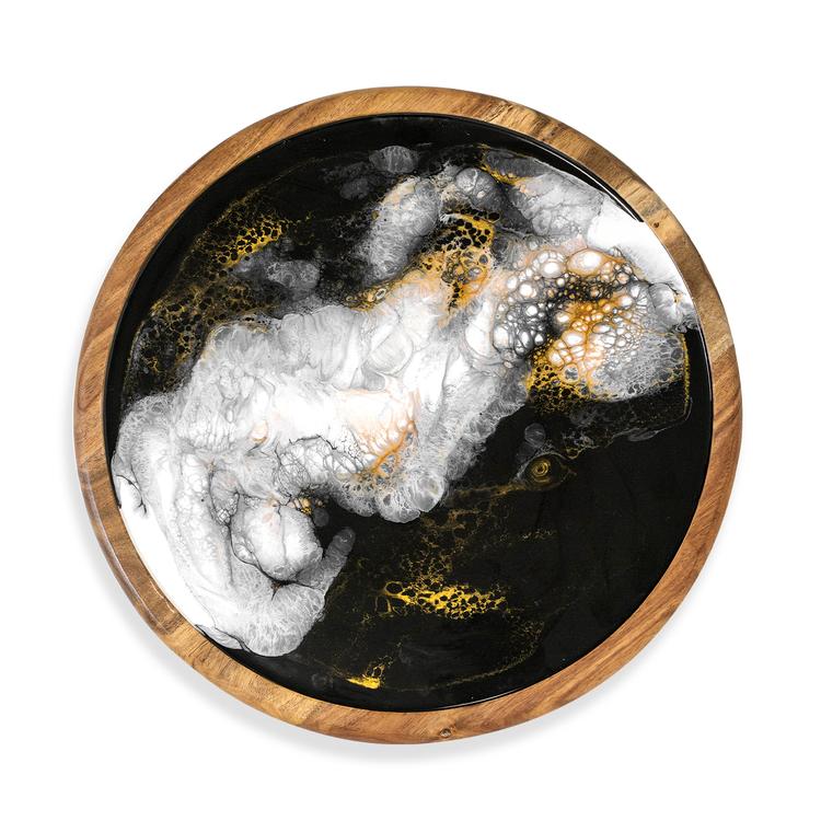Lynn & Liana’s Medium Acacia 16″ Lazy Susan Black White Gold